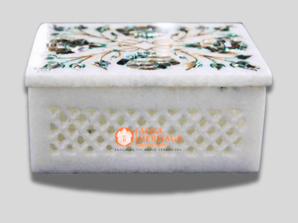 Abalone Pauashell Stone Filigree Floral Marble Storage Box